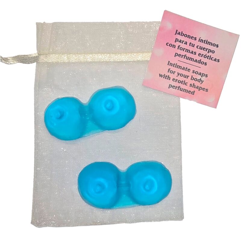 2 savons parfumés en forme de seins bleu