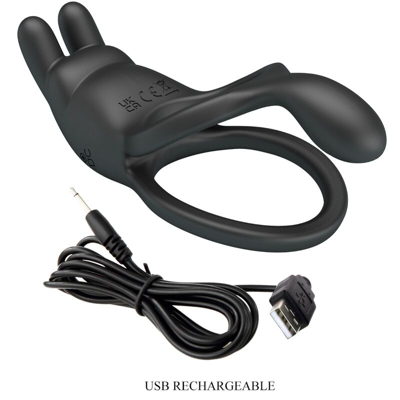 Seth Double Vibrating Rabbit Ring 7 Vibrations Black