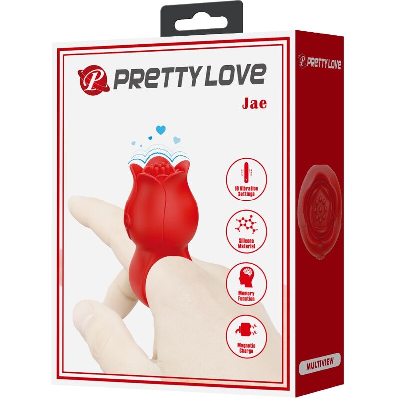 Pink Jae-Shaped Finger Vibrator 10 Vibrations Red