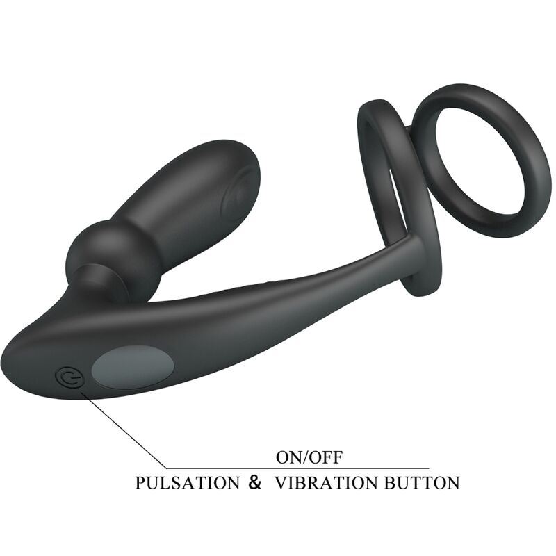 Anneau pénis emoni + plug anal 12 vibrations noir