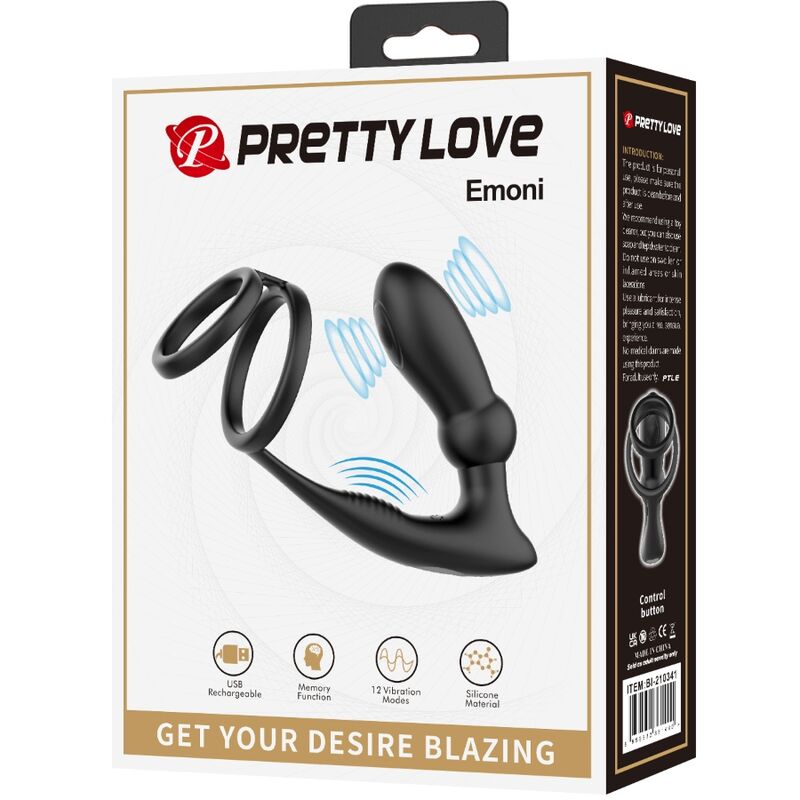 Anneau pénis emoni + plug anal 12 vibrations noir