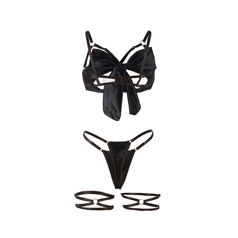 955199 Adjustable Black Bow Bra Set S/M