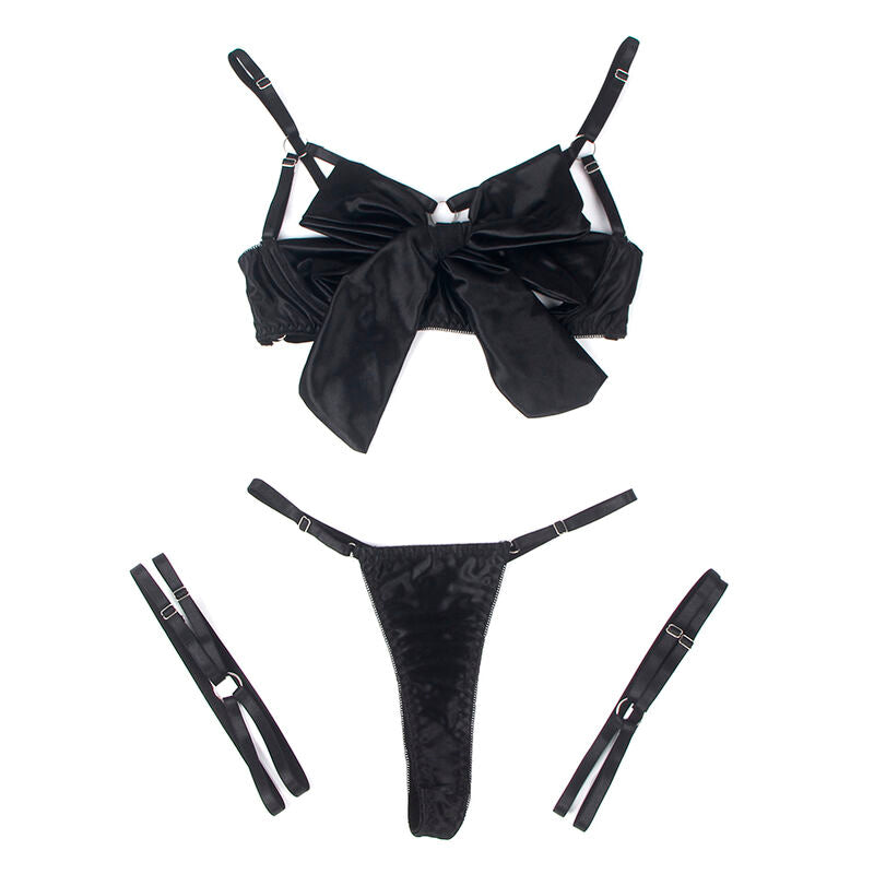 955205 Adjustable Black Bow Bra Set L/XL