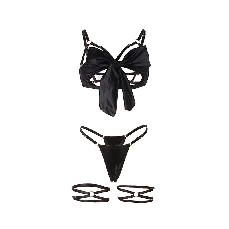 955205 Adjustable Black Bow Bra Set L/XL