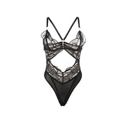 955212 transparent bodysuit with black hollow lace s/m
