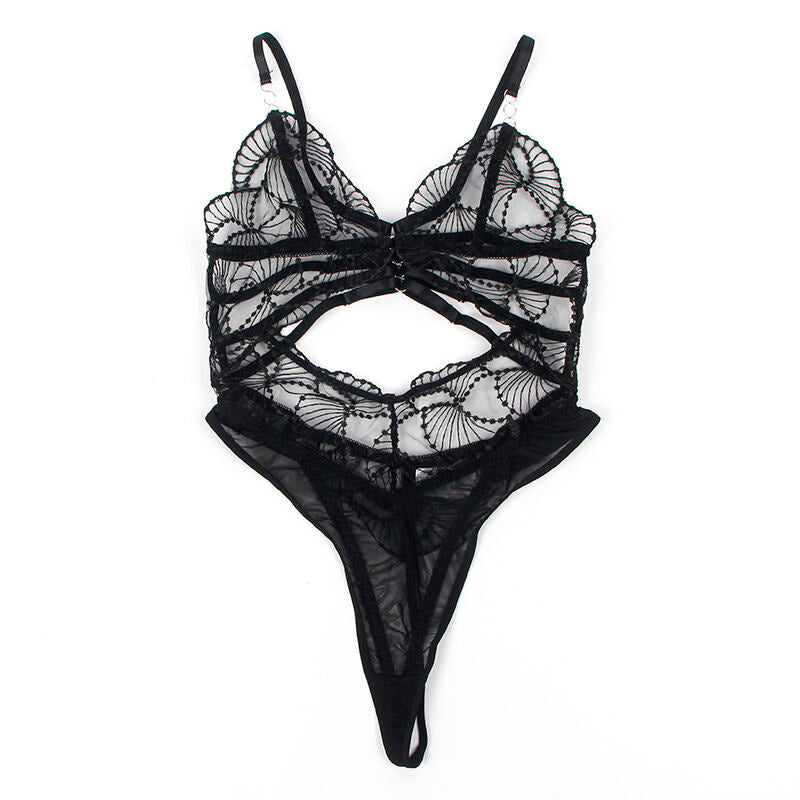 955212 transparent bodysuit with black hollow lace s/m