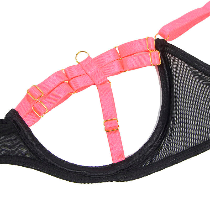 955304 ensemble soutien-gorge avec collier et détails de jambes rose fluorescent l/xl