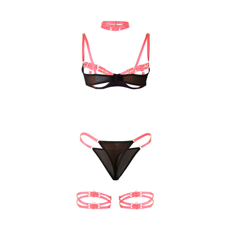 955304 ensemble soutien-gorge avec collier et détails de jambes rose fluorescent l/xl