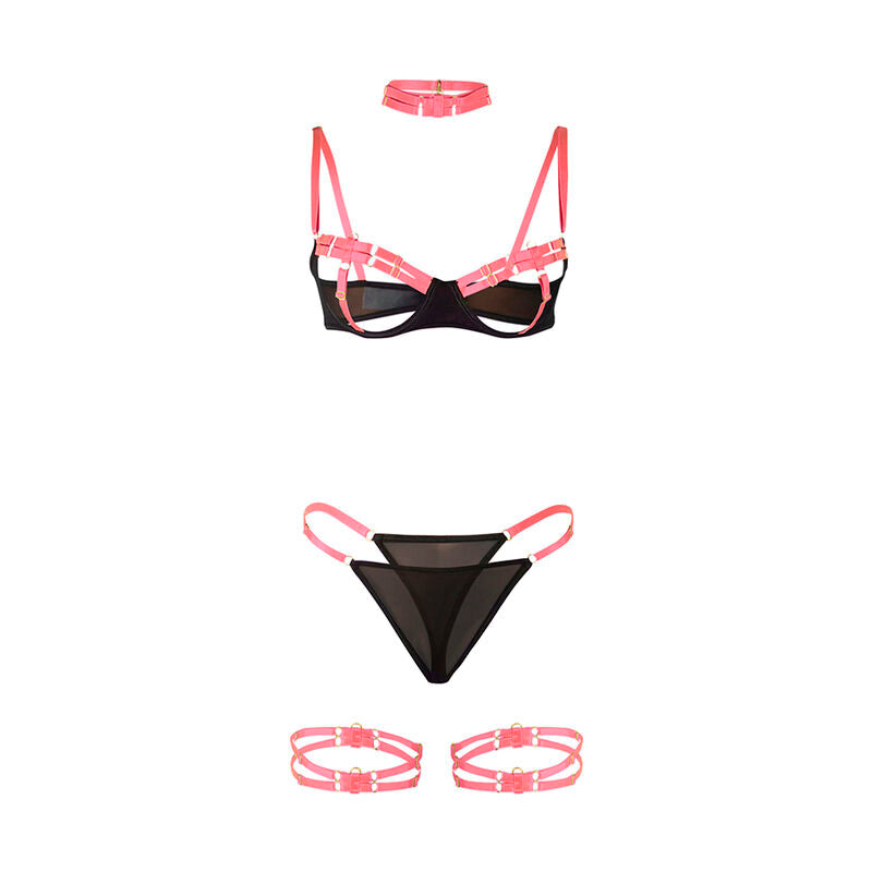 955304 ensemble soutien-gorge avec collier et détails de jambes rose fluorescent l/xl