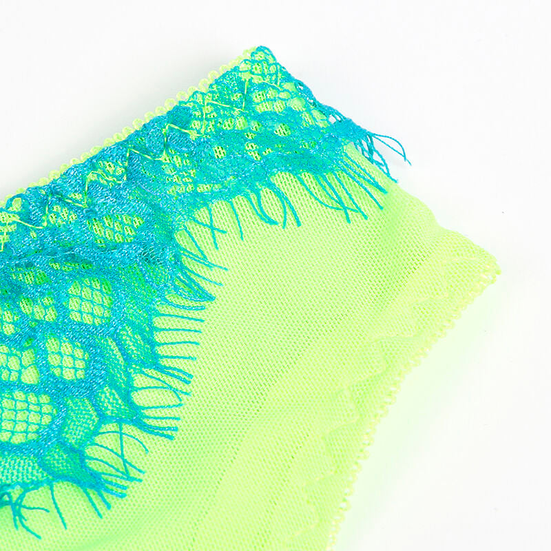955328 bra set with lace lines and garter green and blue l/xl