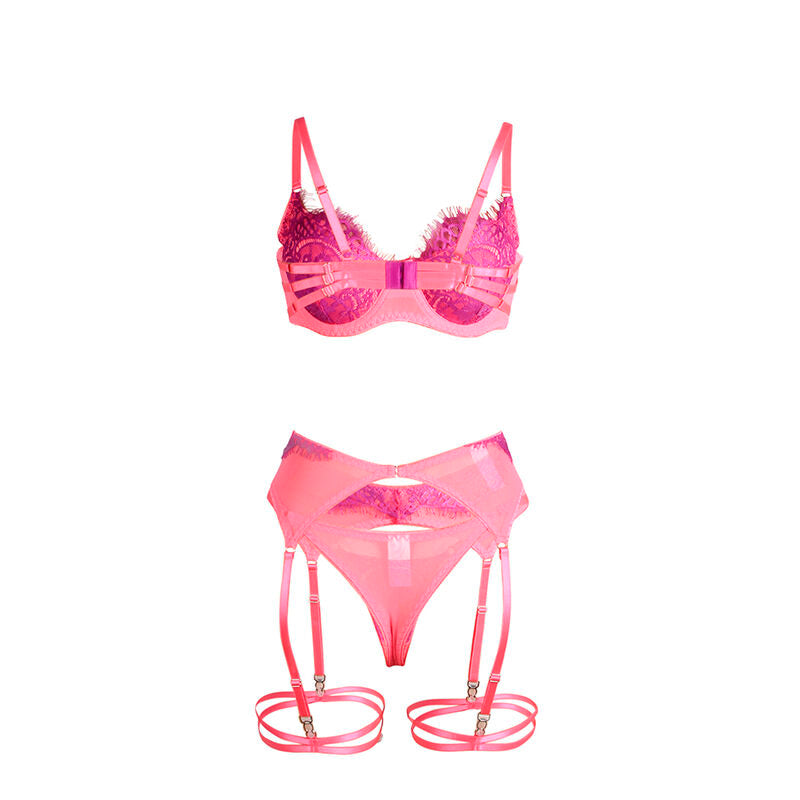 955366 bra set with lace lines and garters pink and purple l/xl
