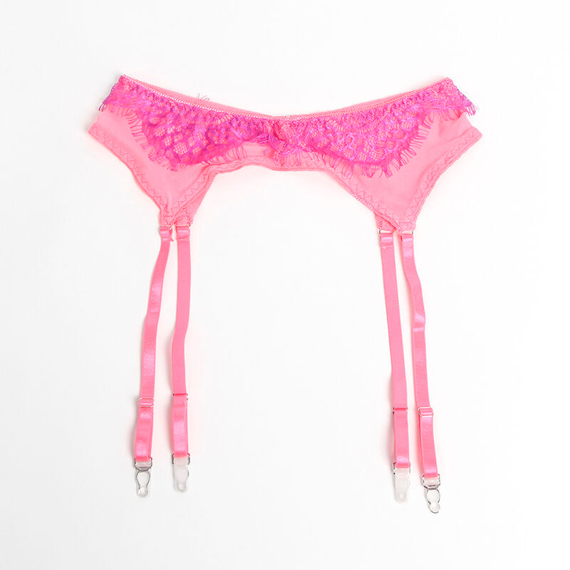 955366 bra set with lace lines and garters pink and purple l/xl