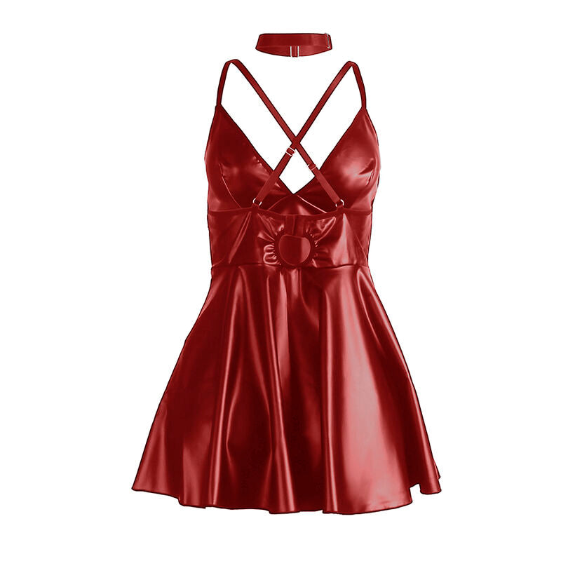 955397 robe à bretelles en cuir bordeaux s/m