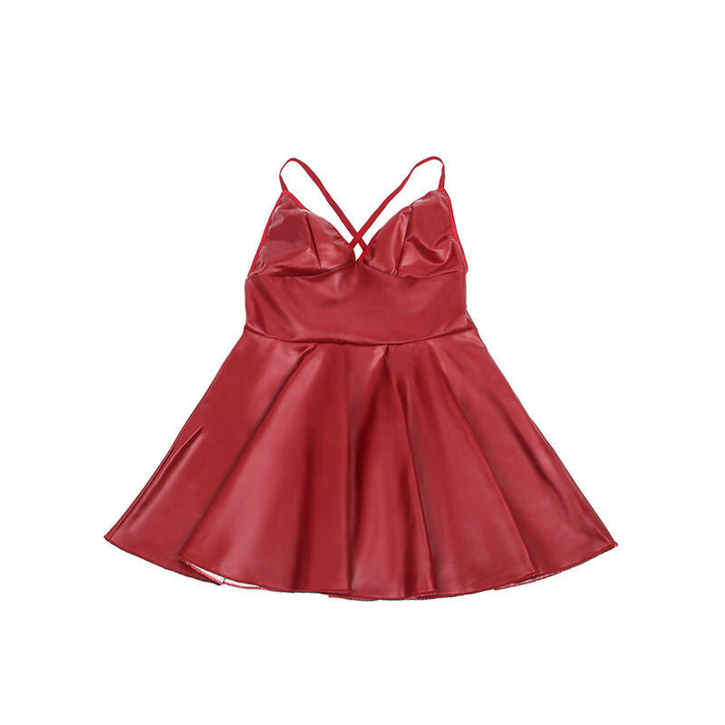 955397 robe à bretelles en cuir bordeaux s/m