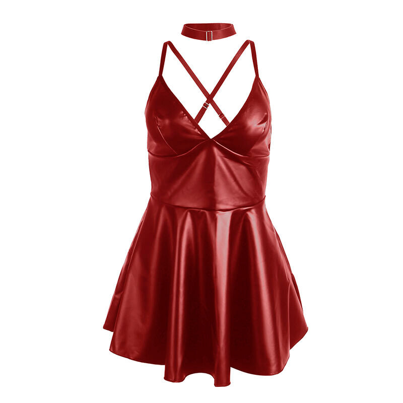 955397 robe à bretelles en cuir bordeaux s/m