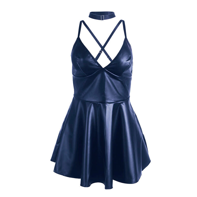 955410 blue leather strap dress s/m