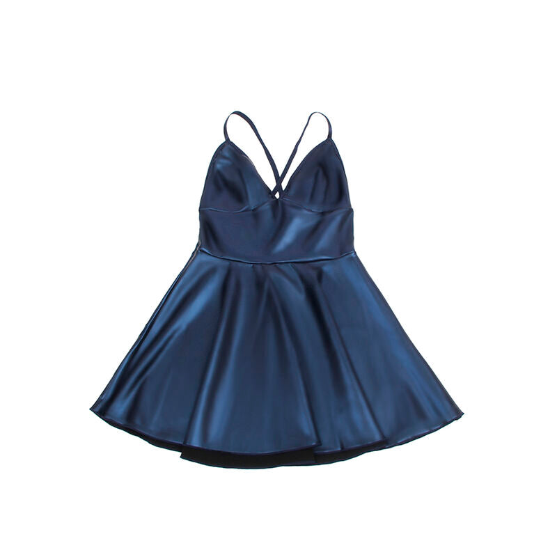 955410 blue leather strap dress s/m