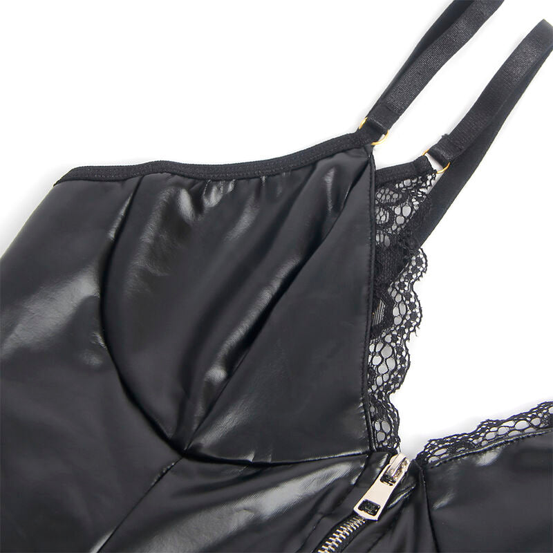 955458 black leather zipper bodysuit s/m