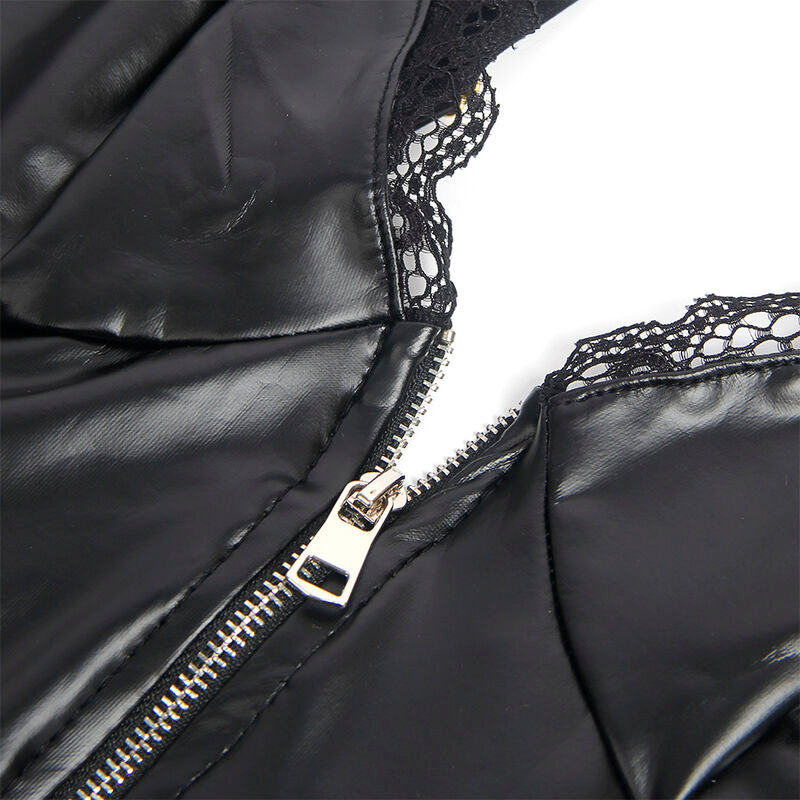 955458 black leather zipper bodysuit s/m