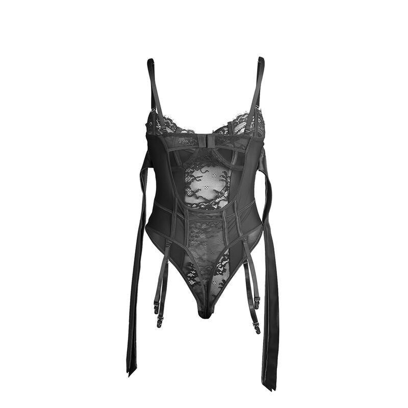 955502 body en dentelle avec nœuds et jarretelles noir l/xl