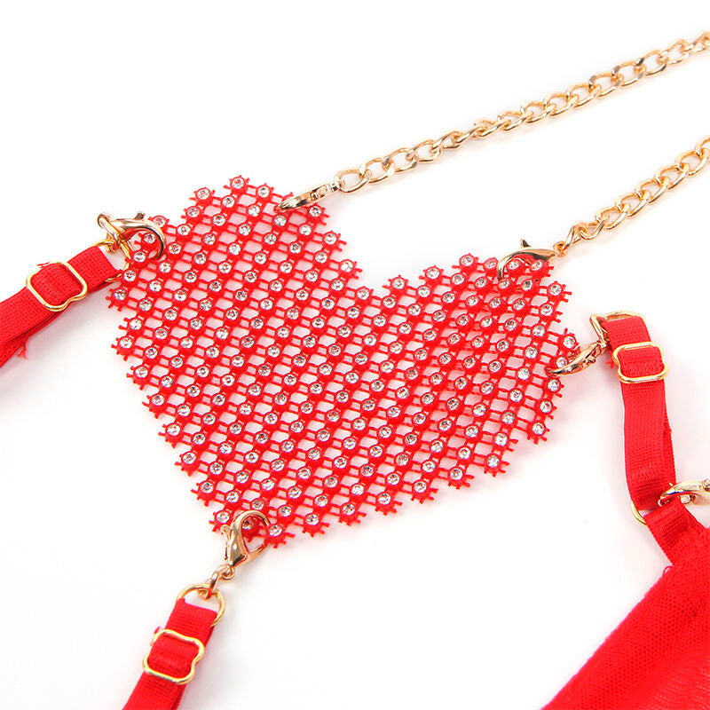 955526 Red Mesh Heart Chain Bra Set L/XL