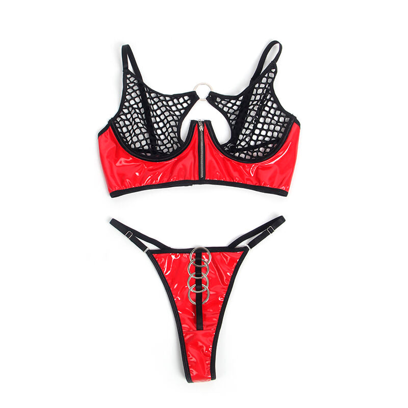 955533 ensemble soutien-gorge à fermeture éclair en cuir verni rouge s/m