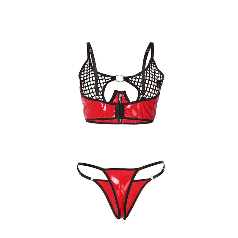 955533 ensemble soutien-gorge à fermeture éclair en cuir verni rouge s/m