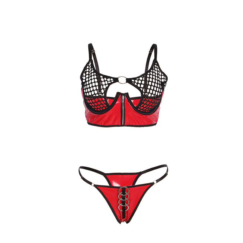 955540 red patent leather zipper bra set l/xl