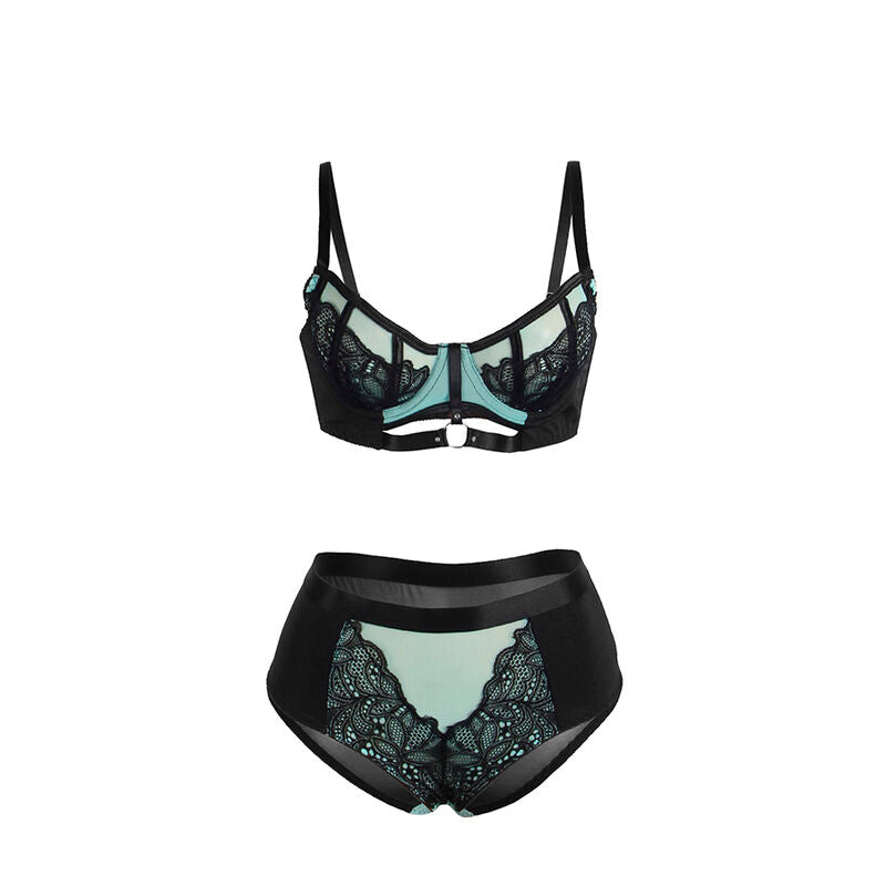 955557 green patent leather bra set with zipper s/m
