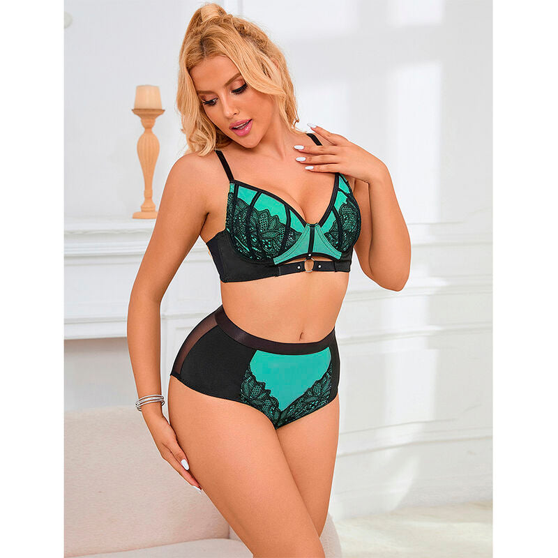 955557 green patent leather bra set with zipper s/m