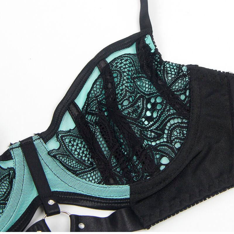 955557 green patent leather bra set with zipper s/m
