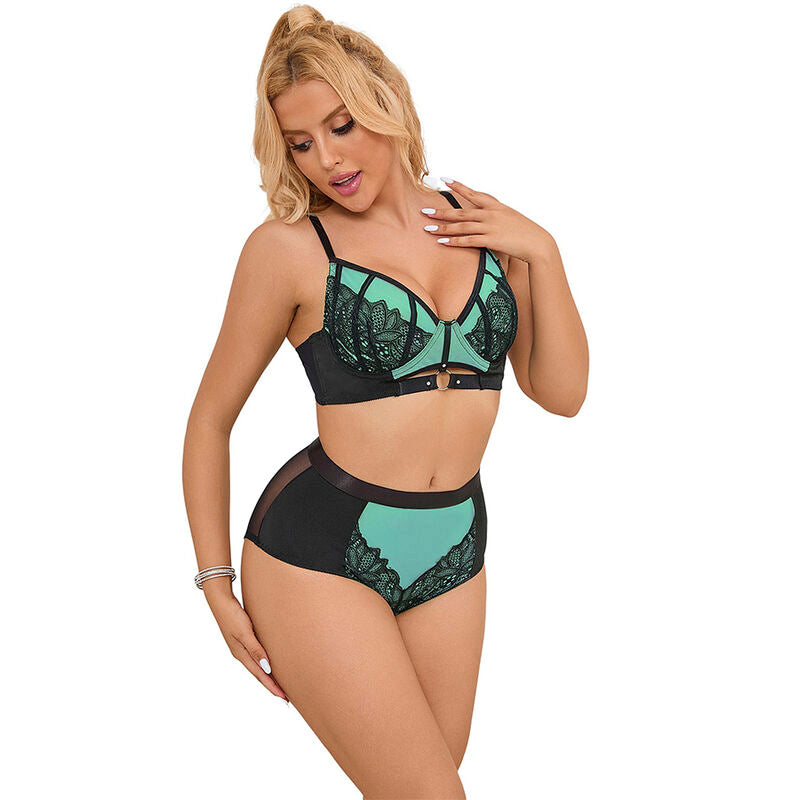 955557 green patent leather bra set with zipper s/m