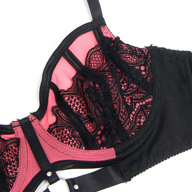 955588 ensemble soutien-gorge en cuir verni rose avec fermeture éclair l/xl