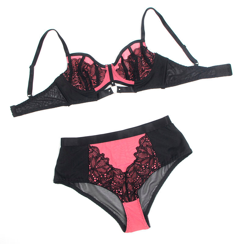 955588 ensemble soutien-gorge en cuir verni rose avec fermeture éclair l/xl
