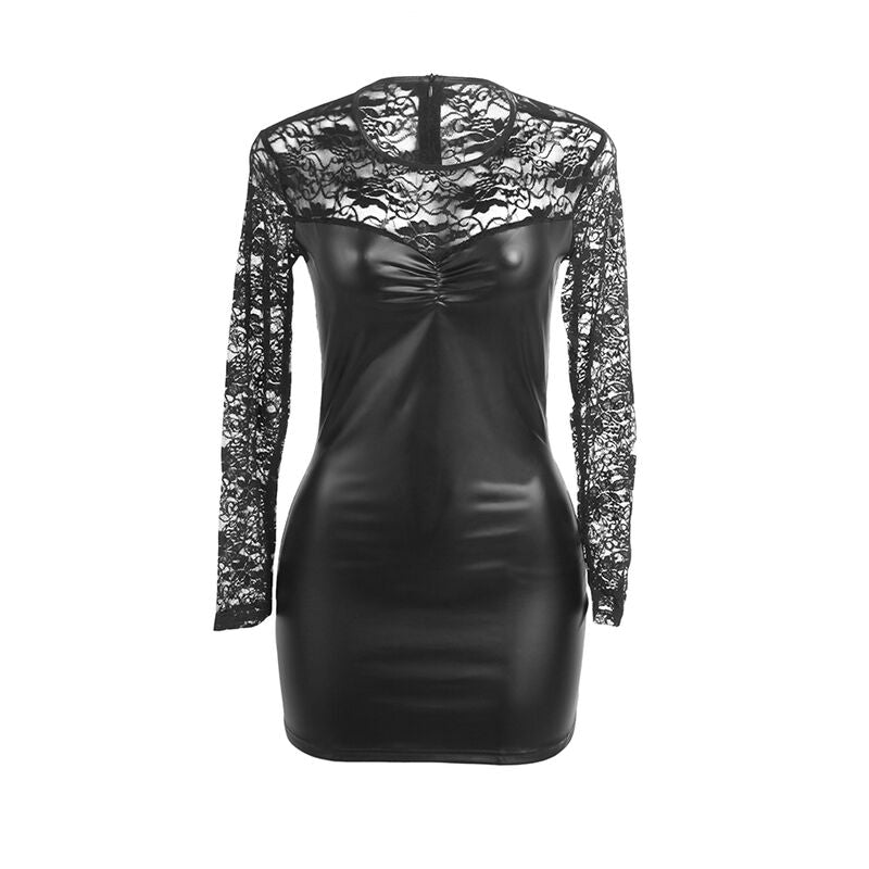955601 long sleeve dress with black lace l/xl