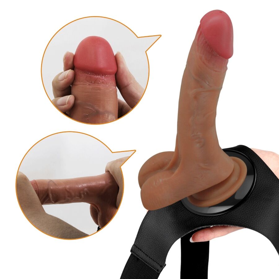 Slip harnais universel avec gode vibrant et squirting 15,5 cm mulato
