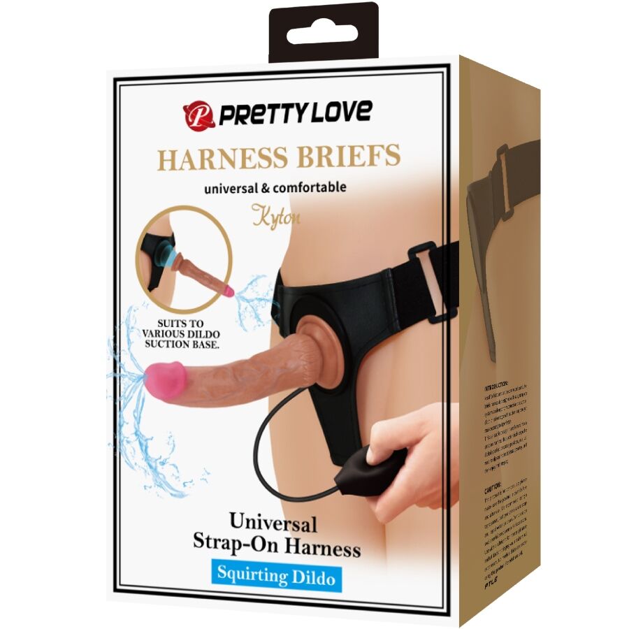 Kyton universal harness panties with squirting dildo 19 cm mulato