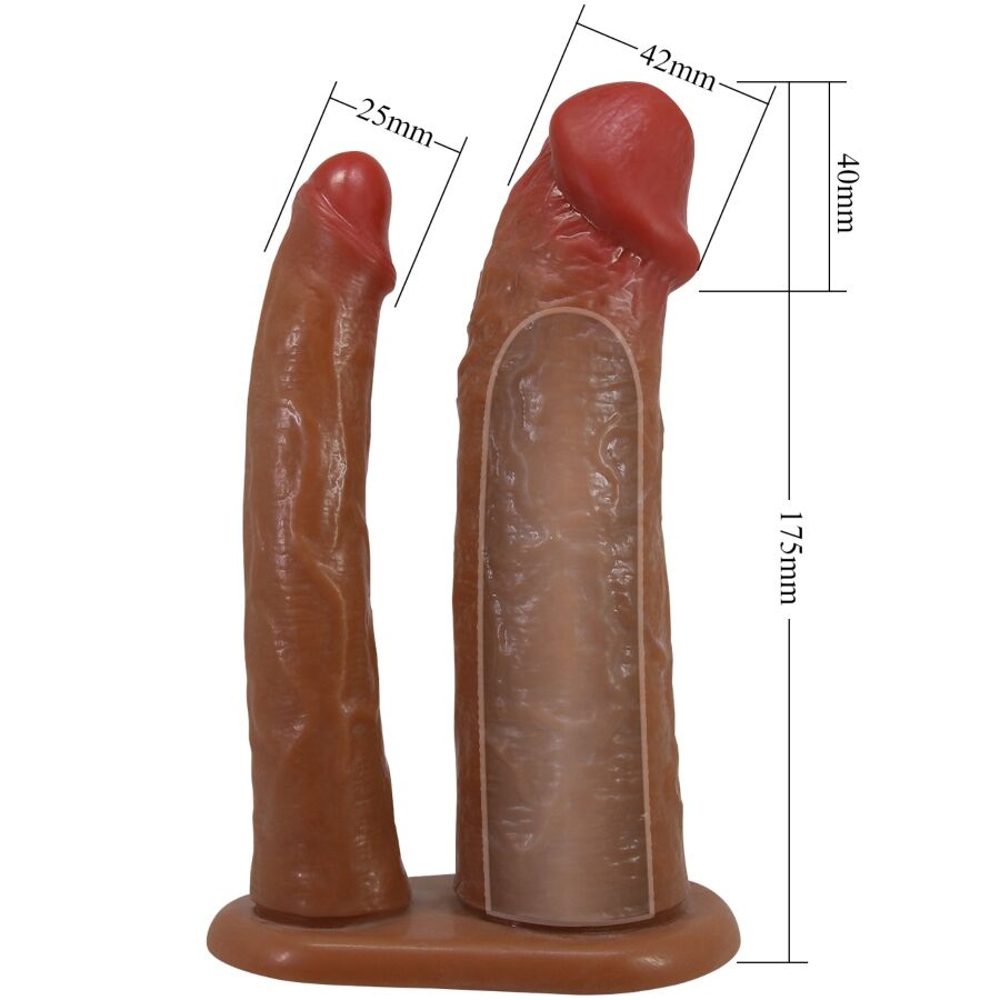 Manchon double pénis yairon avec extension de 4 cm mulâtre