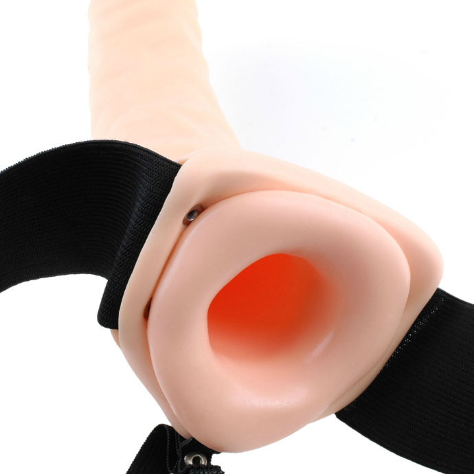 19 cm vibrant creux strap-on marron