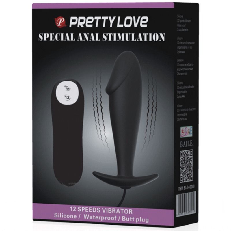 Plug anal en silicone forme pénis et 12 modes de vibration noir