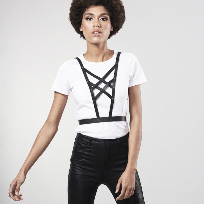 Indiscrets Maze Crossover Harness with Black Collar