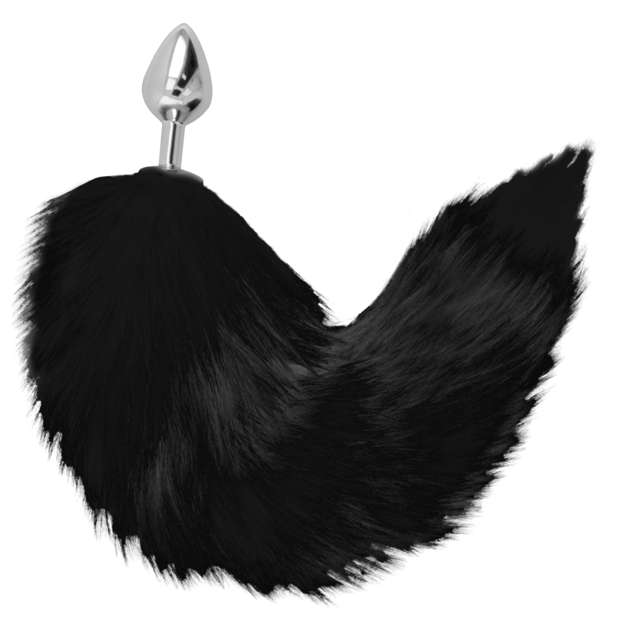 Plug anal argent 8 cm avec queue noire