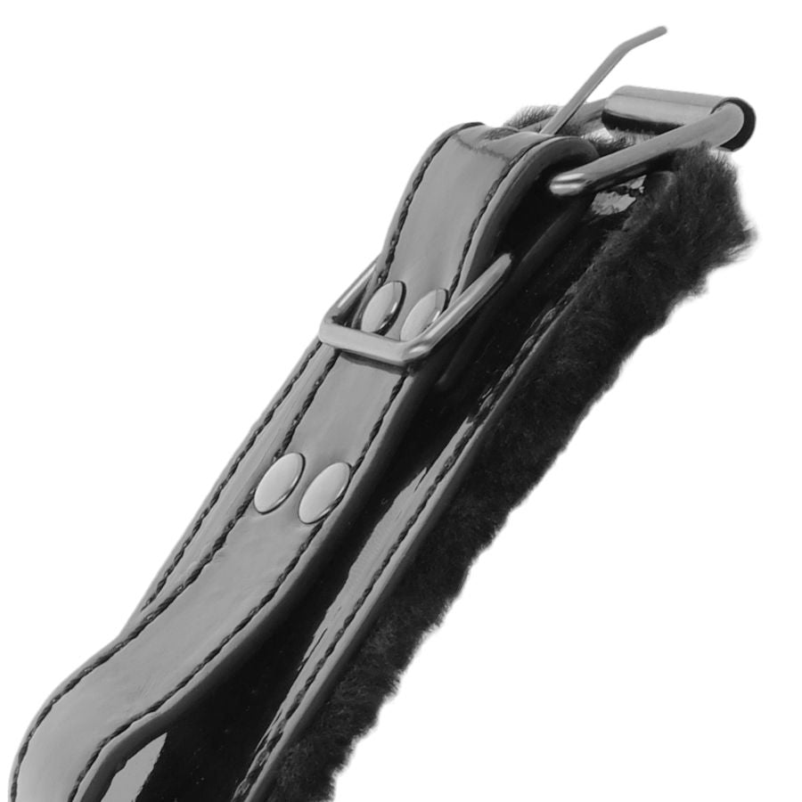 Adjustable black leather handcuffs with padlock