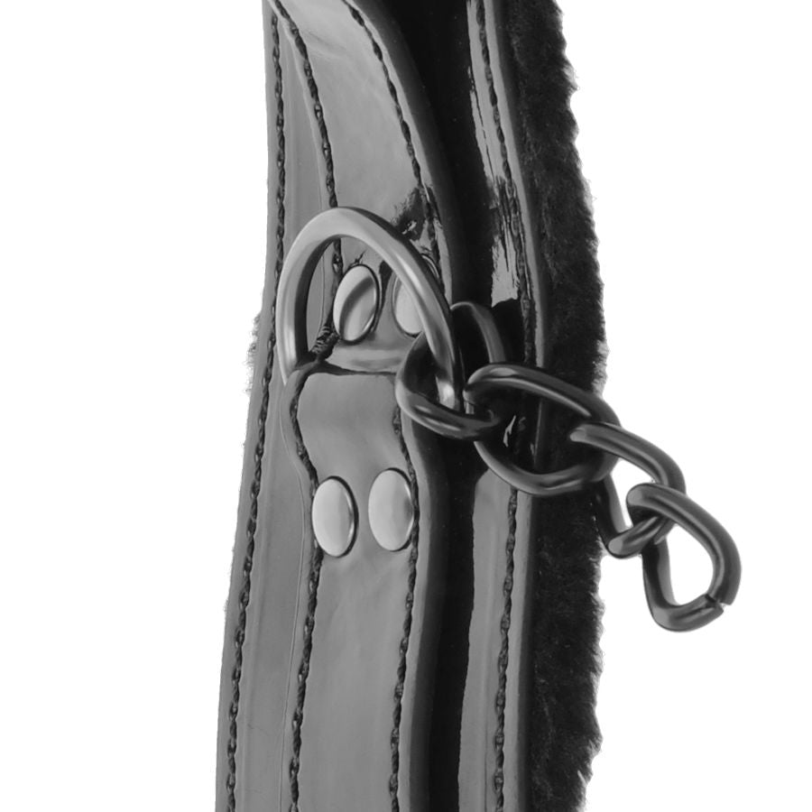 Adjustable black leather handcuffs with padlock
