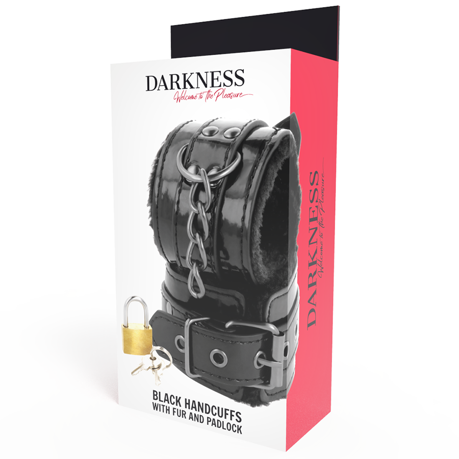 Adjustable black leather handcuffs with padlock