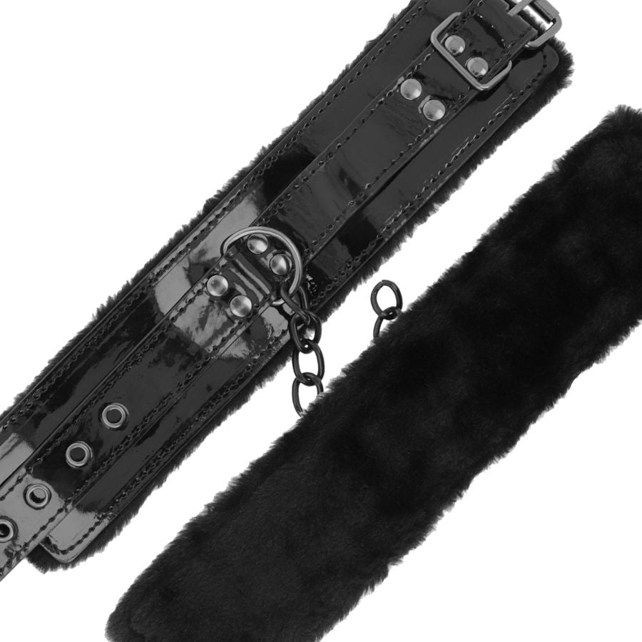 Adjustable black leather handcuffs with padlock