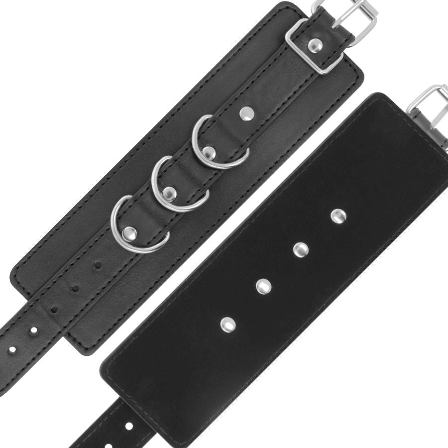 Adjustable black leather ankle cuffs