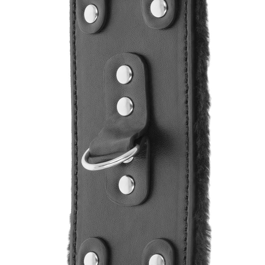 Adjustable black leather handcuffs with lining