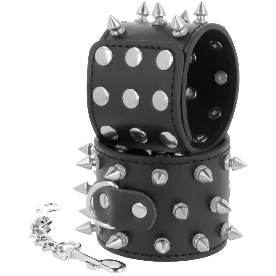 Black spiked skulls and bones handcuffs