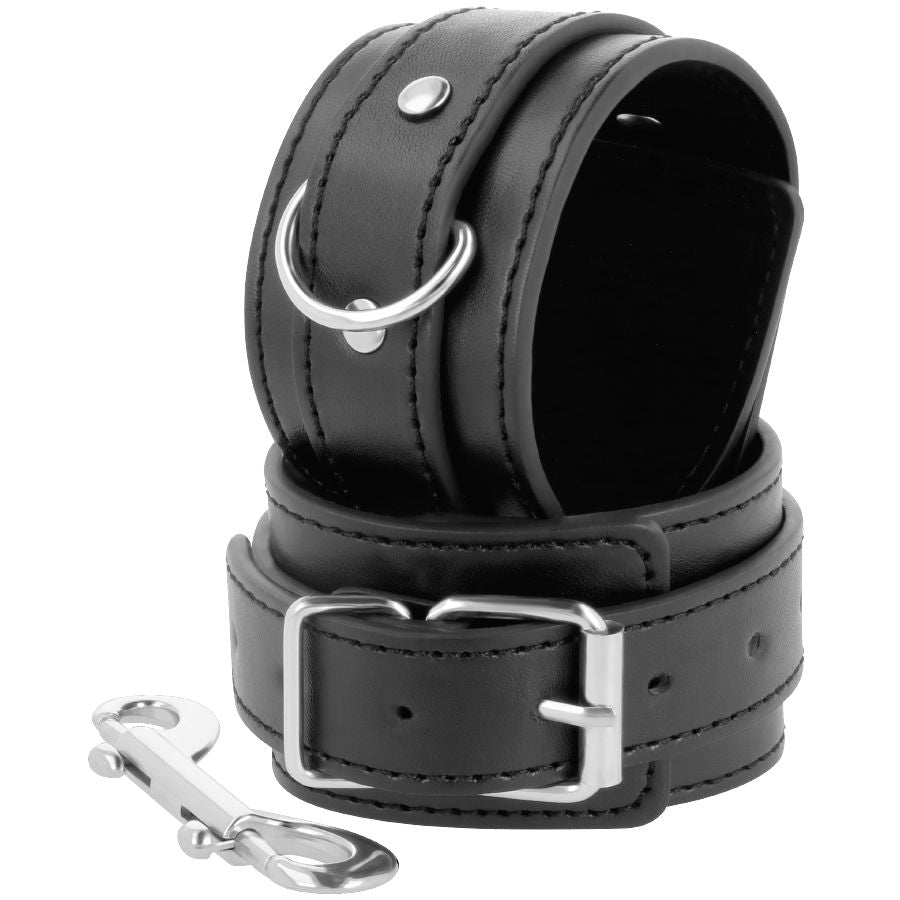 Black adjustable handcuffs with double reinforcement tape